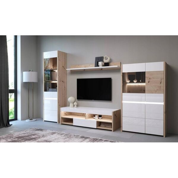 Vivaldi Meble GOBI RTV GB 02 DĄB ARTISAN/BIAŁY POŁYSK