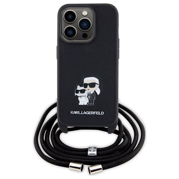 Karl Lagerfeld Karl Lagerfeld KLHCP15LSAKCPSK iPhone 15 Pro 6.1" hardcase czarny/black Crossbody Saffiano Metal Pin Karl & Choupette