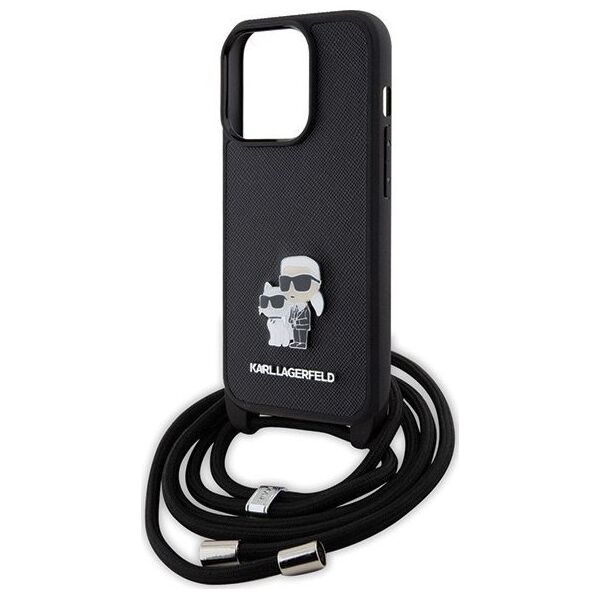 Karl Lagerfeld Karl Lagerfeld KLHCP15LSAKCPSK iPhone 15 Pro 6.1" hardcase czarny/black Crossbody Saffiano Metal Pin Karl & Choupette