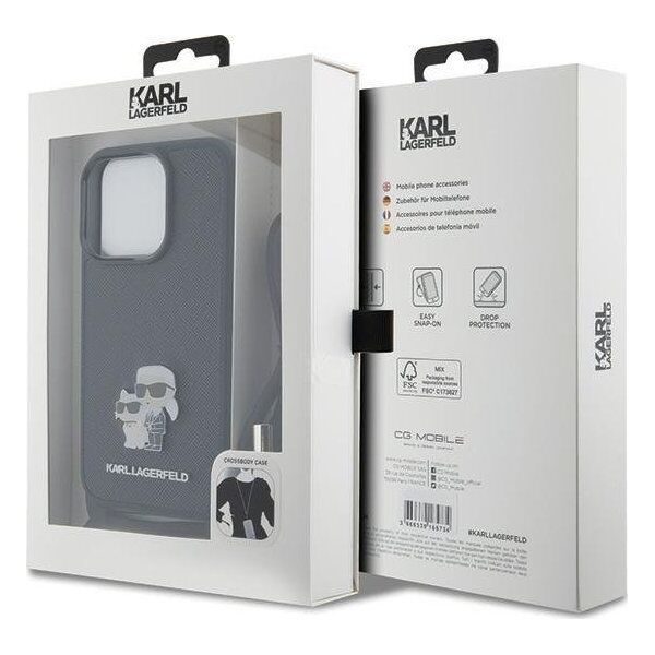 Karl Lagerfeld Karl Lagerfeld KLHCP15LSAKCPSK iPhone 15 Pro 6.1" hardcase czarny/black Crossbody Saffiano Metal Pin Karl & Choupette