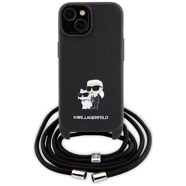 Karl Lagerfeld Karl Lagerfeld KLHCP15SSAKCPSK iPhone 15 6.1" hardcase czarny/black Crossbody Saffiano Metal Pin Karl & Choupette