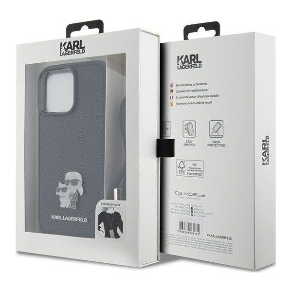 Karl Lagerfeld Karl Lagerfeld KLHCP15XSAKCPSK iPhone 15 Pro Max 6.7" hardcase czarny/black Crossbody Saffiano Metal Pin Karl & Choupette