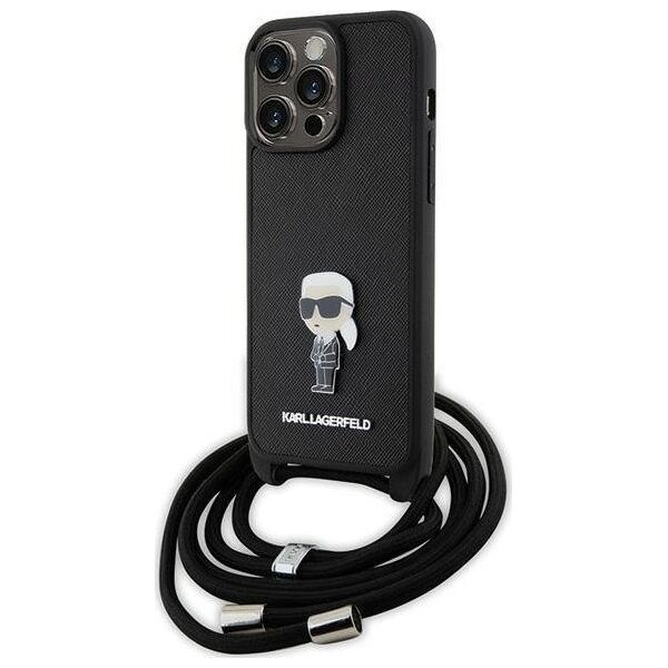 Karl Lagerfeld Karl Lagerfeld KLHCP15XSASKNPSK iPhone 15 Pro Max 6.7" hardcase czarny/black Crossbody Saffiano Monogram Metal Pin Karl & Choupe
