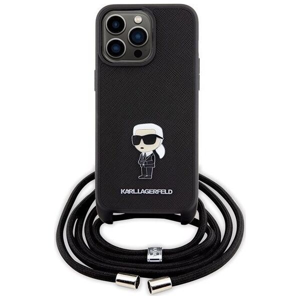 Karl Lagerfeld Karl Lagerfeld KLHCP15XSASKNPSK iPhone 15 Pro Max 6.7" hardcase czarny/black Crossbody Saffiano Monogram Metal Pin Karl & Choupe