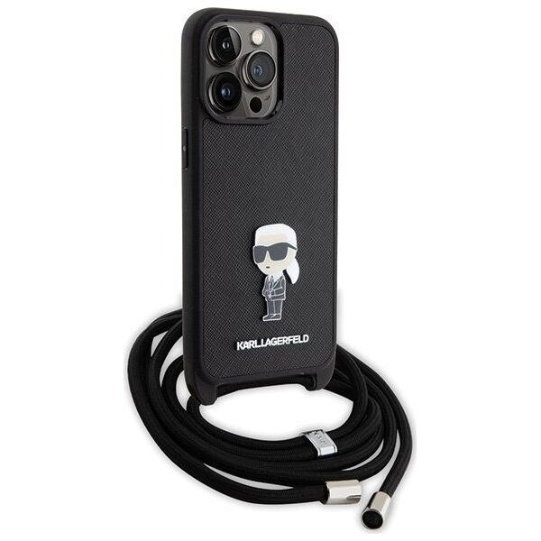 Karl Lagerfeld Karl Lagerfeld KLHCP15XSASKNPSK iPhone 15 Pro Max 6.7" hardcase czarny/black Crossbody Saffiano Monogram Metal Pin Karl & Choupe