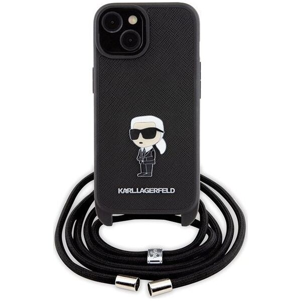 Karl Lagerfeld Karl Lagerfeld KLHCP15SSASKNPSK iPhone 15 6.1" hardcase czarny/black Crossbody Saffiano Monogram Metal Pin Karl & Choupette