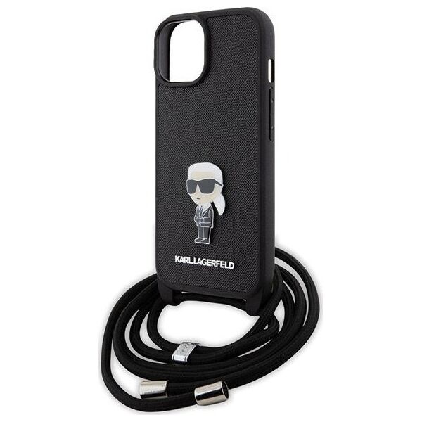 Karl Lagerfeld Karl Lagerfeld KLHCP15SSASKNPSK iPhone 15 6.1" hardcase czarny/black Crossbody Saffiano Monogram Metal Pin Karl & Choupette