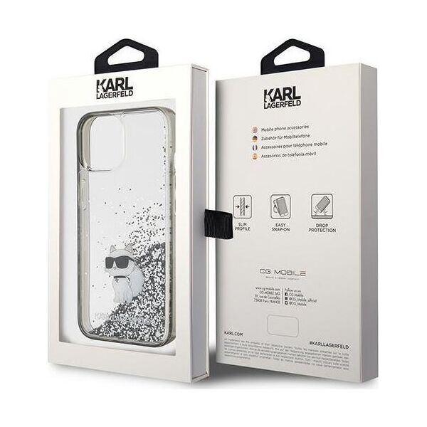 Karl Lagerfeld Karl Lagerfeld KLHCP15SLKCNSK iPhone 15 6.1" transparent hardcase Liquid Glitter Choupette