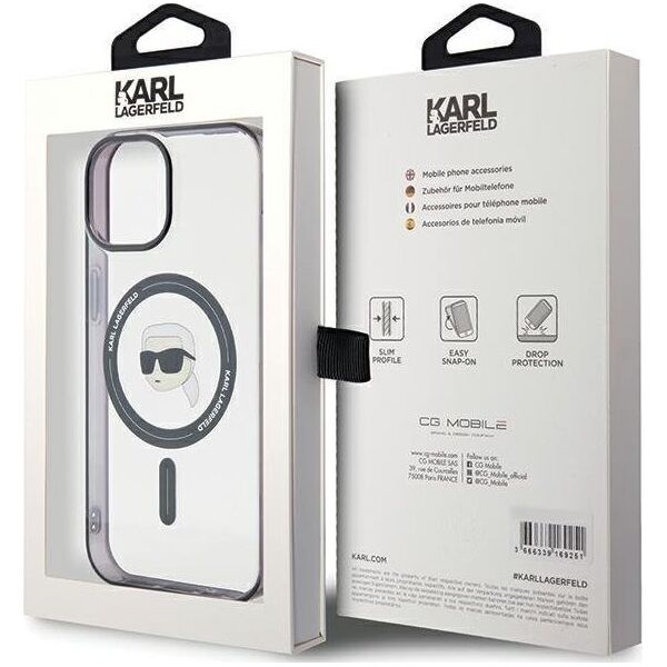 Karl Lagerfeld Karl Lagerfeld KLHMP15SHKHNOTK iPhone 15 6.1" transparent hardcase IML Karl`s Head MagSafe