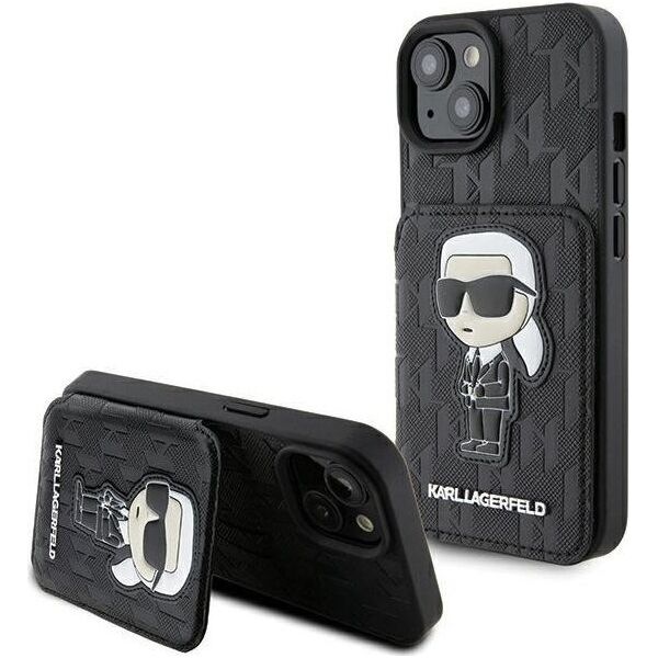 Karl Lagerfeld Karl Lagerfeld KLHCP15SSAKKNSCK iPhone 15 6.1" czarny/black hardcase Saffiano Cardslots and Stand Monogram Ikonik Patch