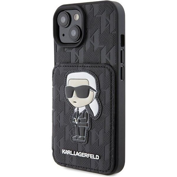 Karl Lagerfeld Karl Lagerfeld KLHCP15SSAKKNSCK iPhone 15 6.1" czarny/black hardcase Saffiano Cardslots and Stand Monogram Ikonik Patch