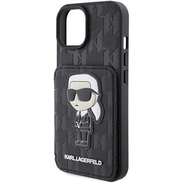 Karl Lagerfeld Karl Lagerfeld KLHCP15SSAKKNSCK iPhone 15 6.1" czarny/black hardcase Saffiano Cardslots and Stand Monogram Ikonik Patch