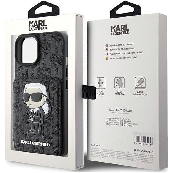 Karl Lagerfeld Karl Lagerfeld KLHCP15SSAKKNSCK iPhone 15 6.1" czarny/black hardcase Saffiano Cardslots and Stand Monogram Ikonik Patch