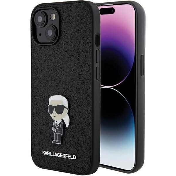 Karl Lagerfeld Karl Lagerfeld KLHCP15SGKNPSK iPhone 15 6.1" czarny/black hardcase Fixed Glitter Ikonik Logo Metal Pin