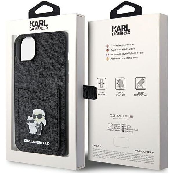 Karl Lagerfeld Karl Lagerfeld KLHCP15SSAPKCNPK iPhone 15 6.1" czarny/black hardcase Saffiano Cardslot Karl&Choupette Metal Pin