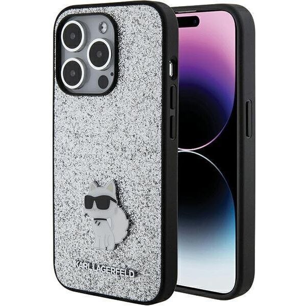 Karl Lagerfeld Karl Lagerfeld KLHCP15XGCNPSG iPhone 15 Pro Max 6.7" srebrny/silver hardcase Fixed Glitter Choupette Logo Metal Pin