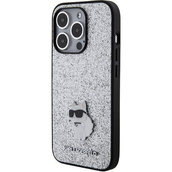 Karl Lagerfeld Karl Lagerfeld KLHCP15XGCNPSG iPhone 15 Pro Max 6.7" srebrny/silver hardcase Fixed Glitter Choupette Logo Metal Pin