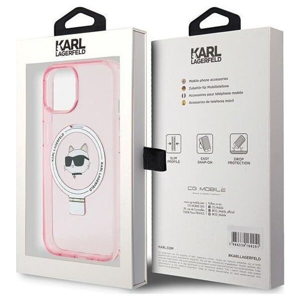 Karl Lagerfeld Karl Lagerfeld KLHMP15SHMRSCHP iPhone 15 6.1" różowy/pink hardcase Ring Stand Choupette Head MagSafe