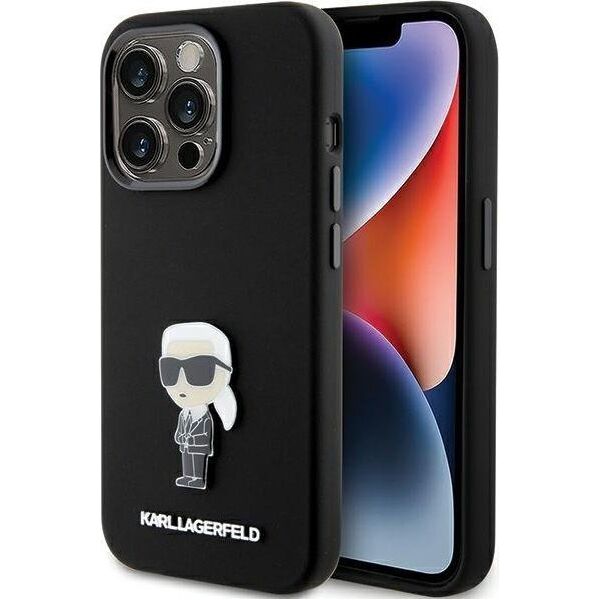Karl Lagerfeld Karl Lagerfeld KLHCP15LSMHKNPK iPhone 15 Pro 6.1" czarny/black Silicone Ikonik Metal Pin