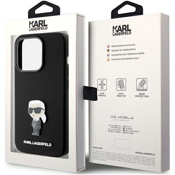 Karl Lagerfeld Karl Lagerfeld KLHCP15LSMHKNPK iPhone 15 Pro 6.1" czarny/black Silicone Ikonik Metal Pin
