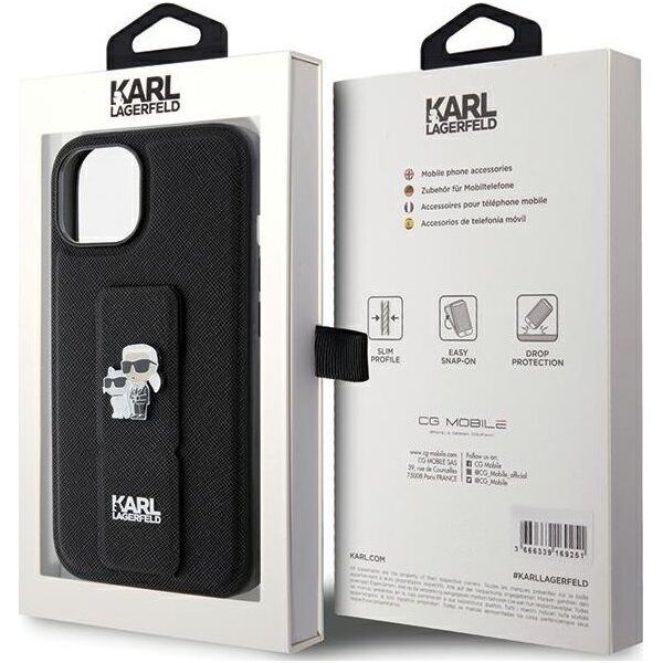 Karl Lagerfeld Karl Lagerfeld KLHCP15SGSAKCPK iPhone 15 6.1" czarny/black hardcase Gripstand Saffiano Karl&Choupette Pins