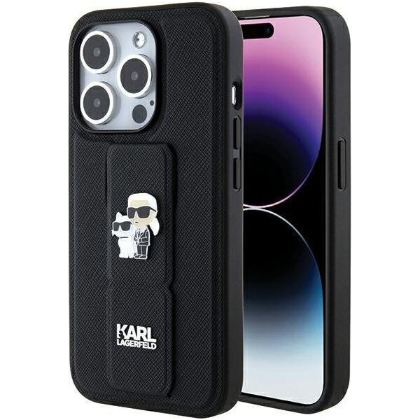 Karl Lagerfeld Karl Lagerfeld KLHCP15XGSAKCPK iPhone 15 Pro Max 6.7" czarny/black hardcase Gripstand Saffiano Karl&Choupette Pins