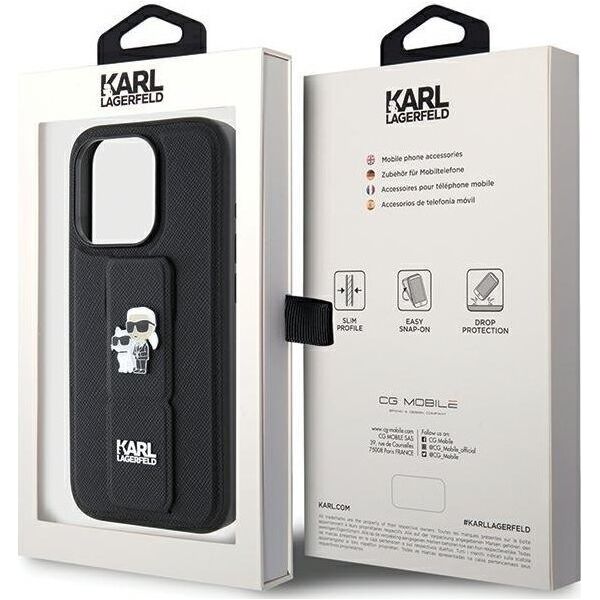 Karl Lagerfeld Karl Lagerfeld KLHCP15XGSAKCPK iPhone 15 Pro Max 6.7" czarny/black hardcase Gripstand Saffiano Karl&Choupette Pins
