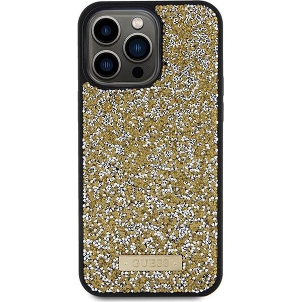 Guess Guess GUHCP15LPFGSBSD iPhone 15 Pro 6.1" żółty/yellow hardcase Rhinestone Metal Logo