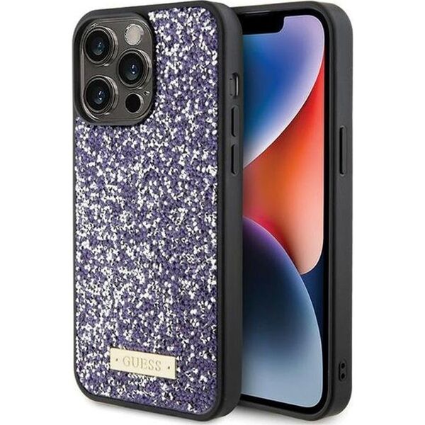 Guess Guess GUHCP15LPFGSBSP iPhone 15 Pro 6.1" fioletowy/purple hardcase Rhinestone Metal Logo