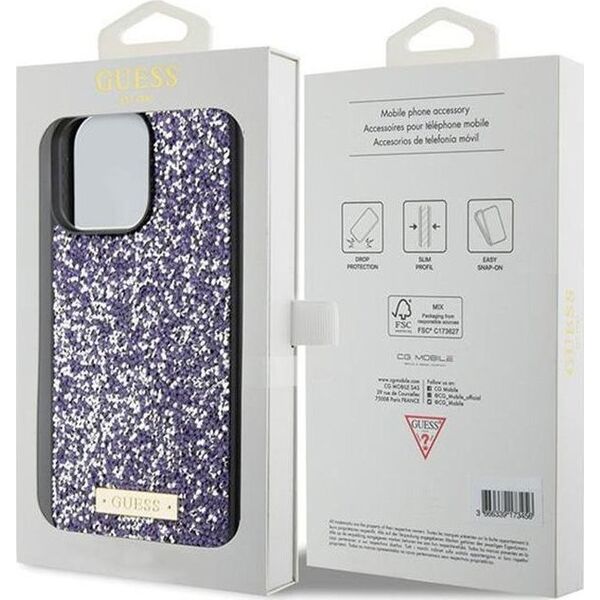 Guess Guess GUHCP15LPFGSBSP iPhone 15 Pro 6.1" fioletowy/purple hardcase Rhinestone Metal Logo