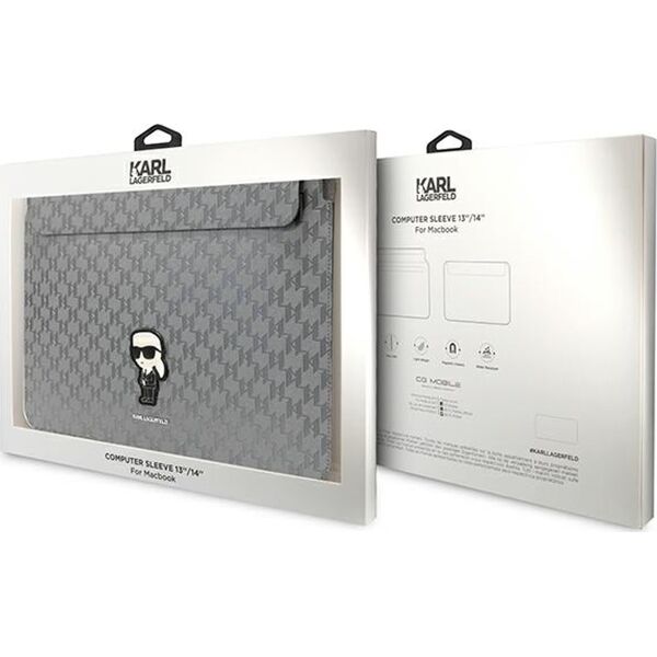 Karl Lagerfeld Karl Lagerfeld Sleeve KLCS14SAKHPKG 14" srebrny/silver Saffiano Monogram Ikonik