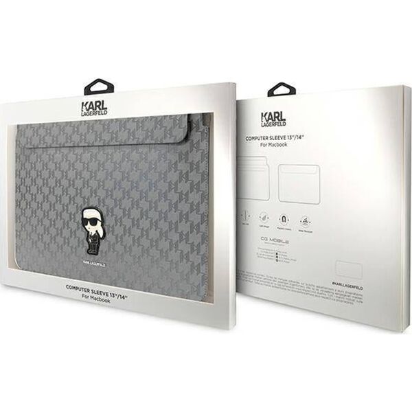 Karl Lagerfeld Karl Lagerfeld Sleeve KLCS14SAKHPKG 14" srebrny/silver Saffiano Monogram Ikonik