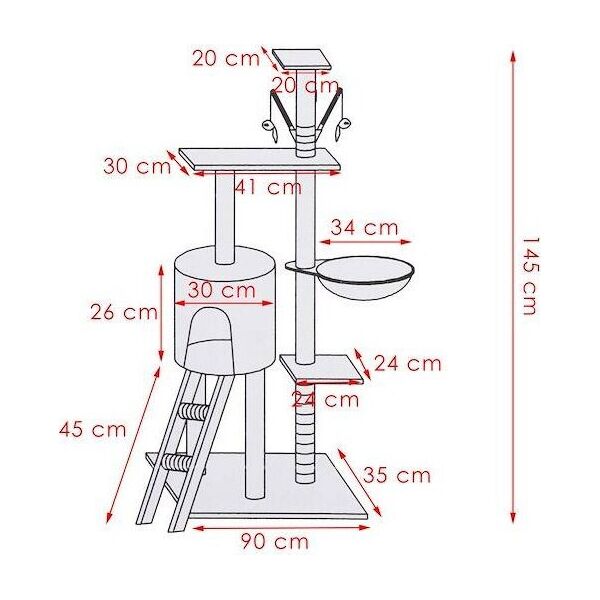 Springos Drapak dla kota sizal 6-poziomowy słupek z domkiem i zabawkami 145 cm UNIWERSALNY