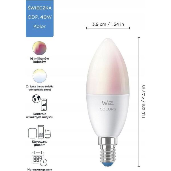 WiZ WiZ,Candle,4,9W,2200-6500 (RGB),C37,E14,1 pcs lightsource