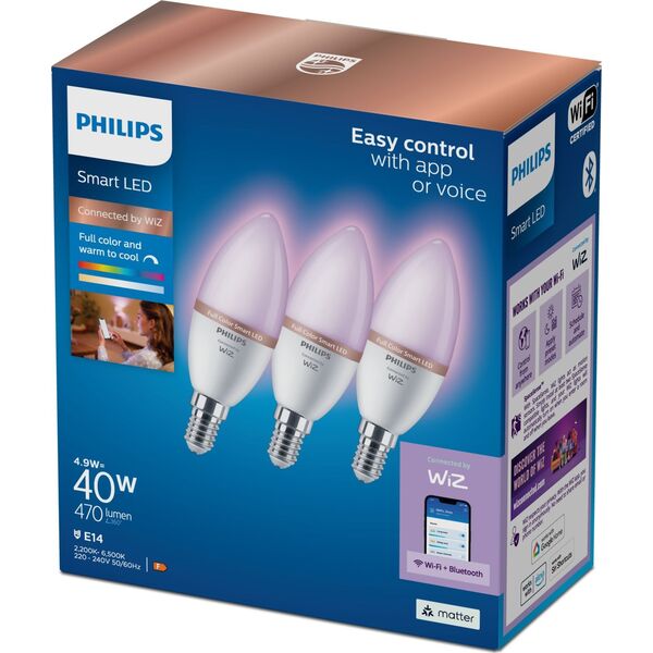 Philips WiZ | Philips Smart WiFi Candle RGB, 3pcs | E14 | 4.9 W | All colors