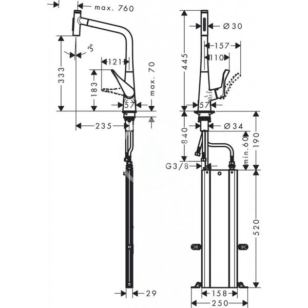 Bateria kuchenna Hansgrohe Kitchen faucet with pull-out hose Hansgrohe Metris Select M71 73816800