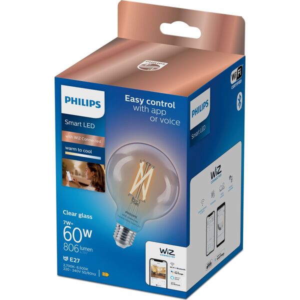 Philips Philips Smart filament przezroczysta E27 G95 7 W (60 W), WW-CW