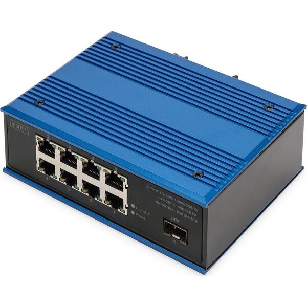 Switch Digitus Digitus 8-portowy przełącznik sieciowy Gigabit Ethernet PoE, przemysłowy, niezarządzany, 1 łącze SFP