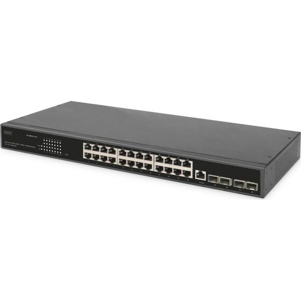 Switch Digitus Digitus Przełącznik sieciowy, 24 porty 10/100/1000 + 4SFP+ UPLINK, do 19-calowych szaf serwerowych, funkcjonalność L2+