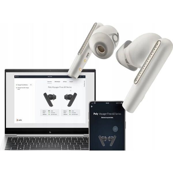 Słuchawki Poly  Voyager Free 60+ UC Białe +BT700 USB-A Adapter +Touchscreen Charge Case (7Y8G5AA)