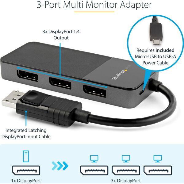 Adapter USB StarTech Adap StarTech 3 Port DP MST Hub - 3 x 4K - DP 1.4