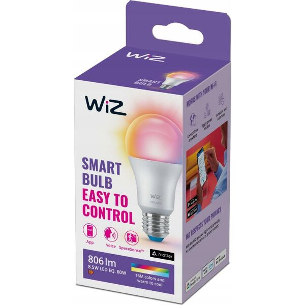WiZ WiZ,Bulb,8,5W,2200-6500 (RGB),A60,E27,1 pcs lightsource