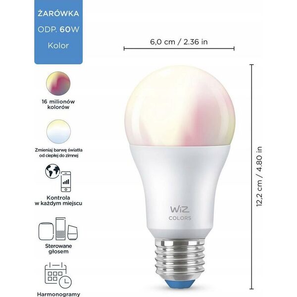 WiZ WiZ,Bulb,8,5W,2200-6500 (RGB),A60,E27,1 pcs lightsource