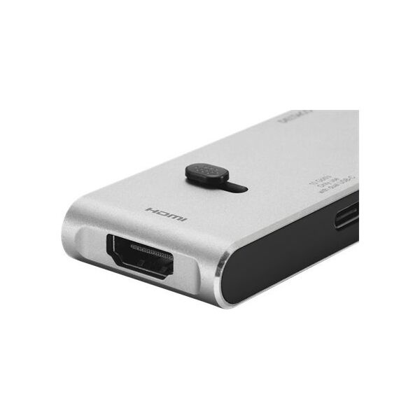 Adapter USB Deltaco USB-C jungčių stotelė DELTACO USB-C į HDMI/DisplayPort/USB-A/USB-C/atminties kortelės skaitytuvas, 3840x2160, PD 100W, pilka / USBC-HDMI21