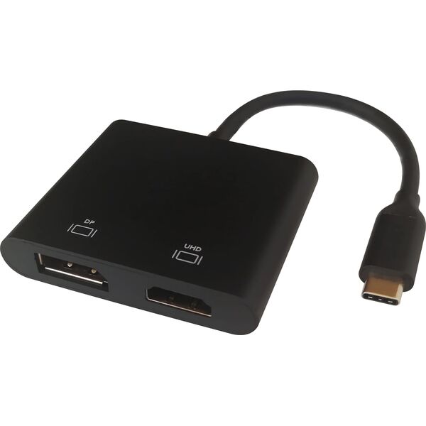 Kabel Deltaco USB-C MST jungčių stotelė DELTACO 2x 4K/60Hz, HDMI + DP, juoda, 0,1m / USBC-HDDP