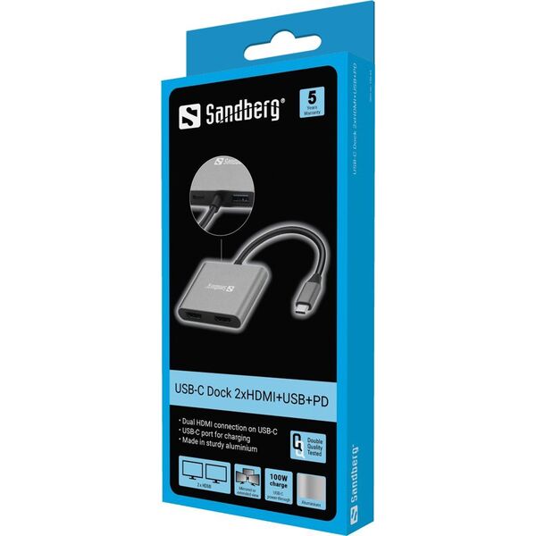 HUB USB Sandberg SANDBERG USB-C Dock 2xHDMI+USB+PD