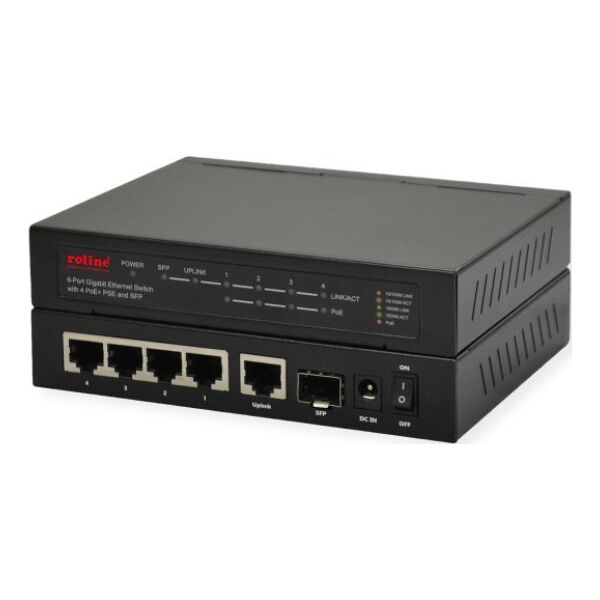 Switch Roline ROLINE Gigabit Ethernet Switch 6 portów (5x 10/100/1000 + 1x SFP, 4x PoE+)