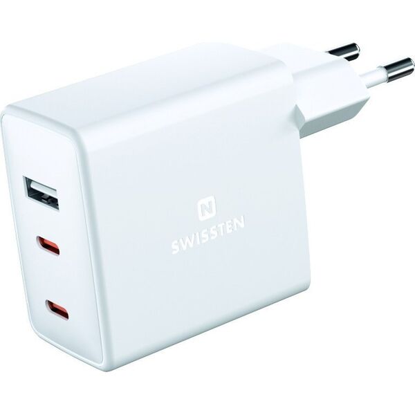 Ładowarka Swissten Swissten GaN 2x USB C + USB 70 W Power Delivery Biała
