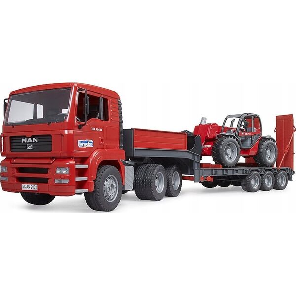 Bruder Man TGA z naczepą niskopodłogową i ładowarką teleskopową Manitou (MLT 633 02774)