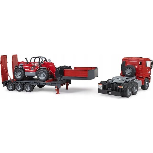 Bruder Man TGA z naczepą niskopodłogową i ładowarką teleskopową Manitou (MLT 633 02774)